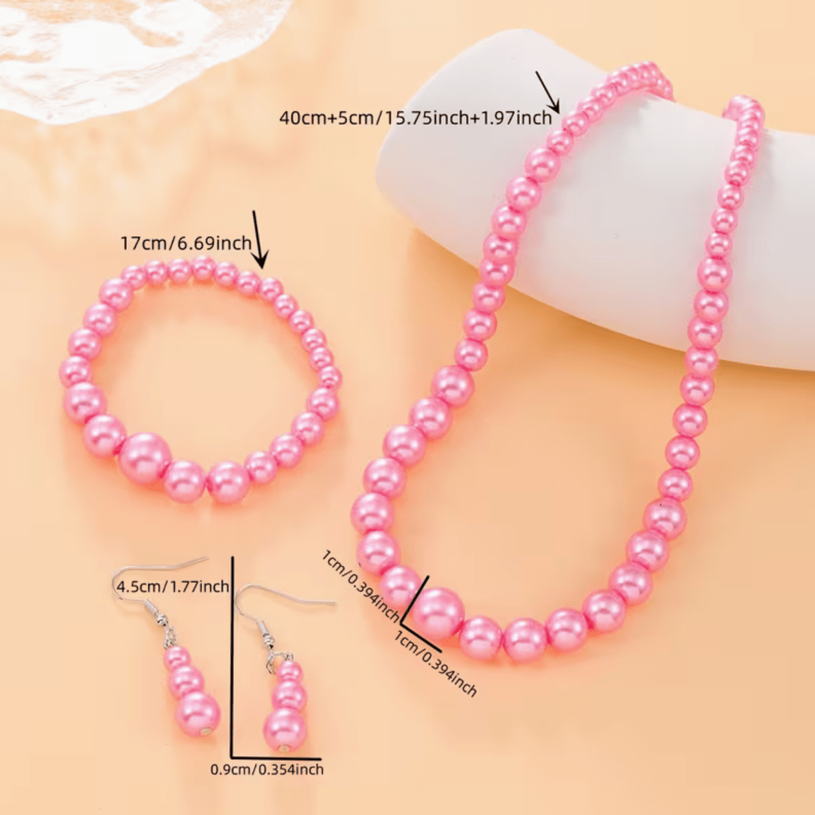 Halsband-Armband-Örhänge Rosa Pärlor - S.O.S
