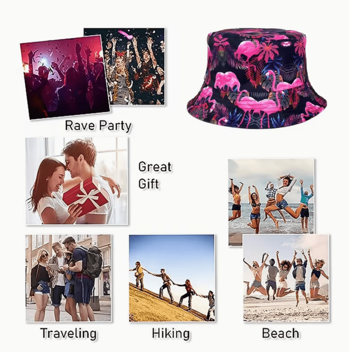 Fiskarhatt Flamingo. Swingershatten för soliga dagar och fester.