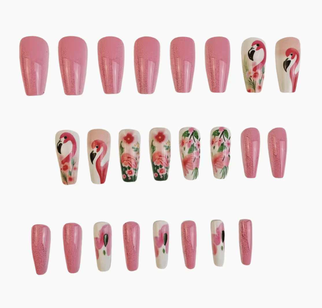 Lösnaglar Flamingo & Blommor. Var snygg på nästa swingesfest.