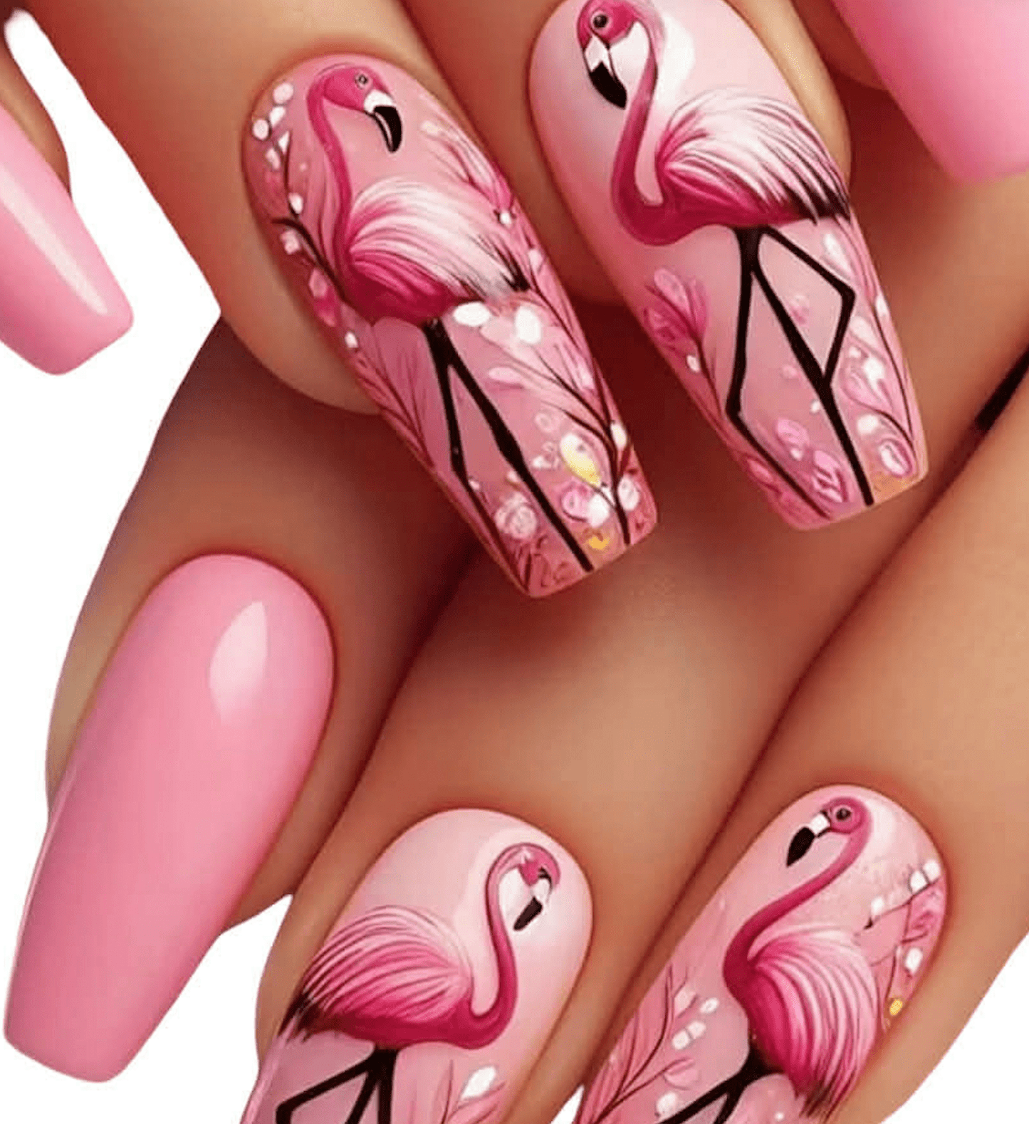 Lösnaglar Flamingo & Rosa. Fiskarhatt Flamingo.