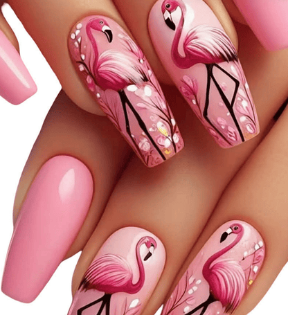 Lösnaglar Flamingo & Rosa. Fiskarhatt Flamingo.