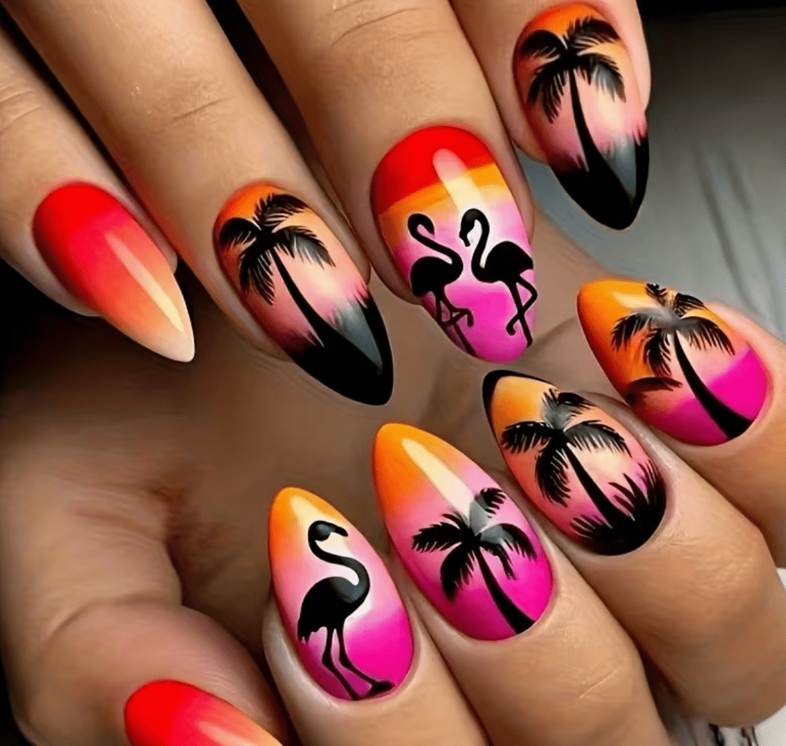 Lösnaglar Flamingo & Solnedgång.