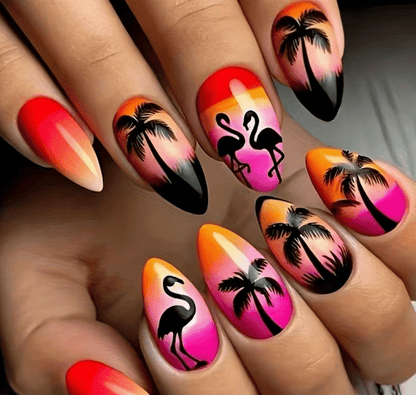 Lösnaglar Flamingo & Solnedgång.