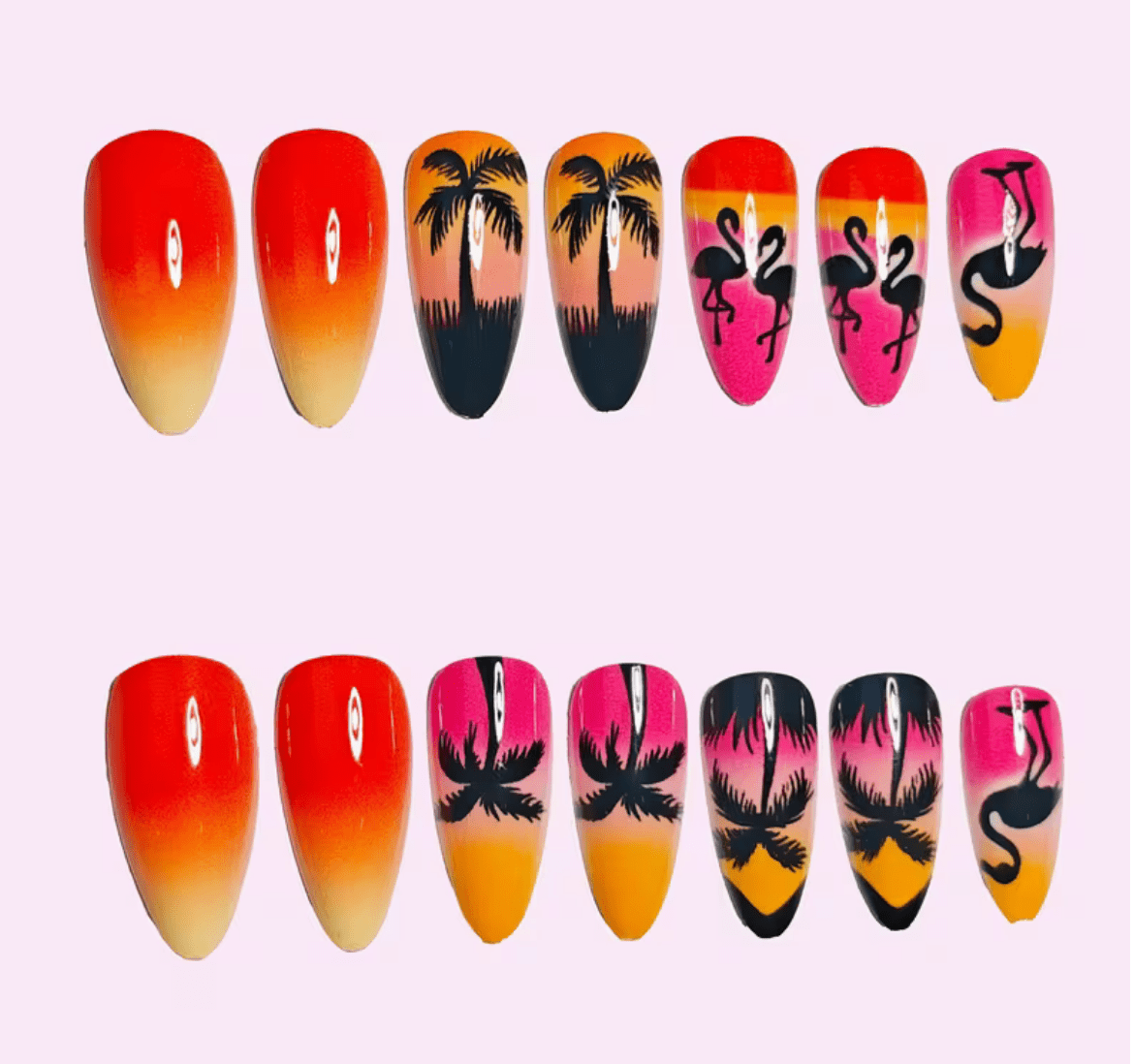 Lösnaglar Flamingo & Solnedgång.