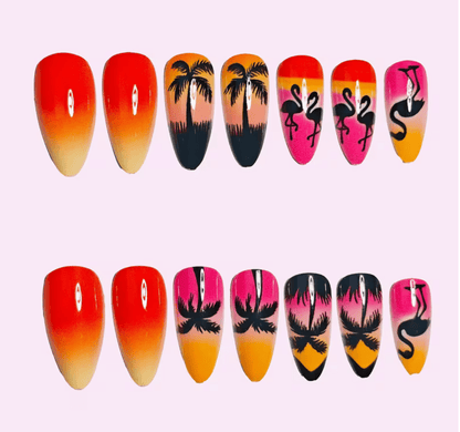 Lösnaglar Flamingo & Solnedgång.