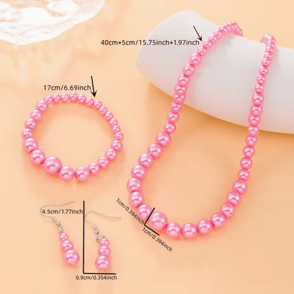 Halsband-Armband-Örhänge Rosa Pärlor - S.O.S