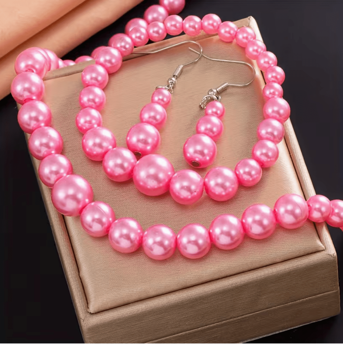 Halsband-Armband-Örhänge Rosa Pärlor - S.O.S