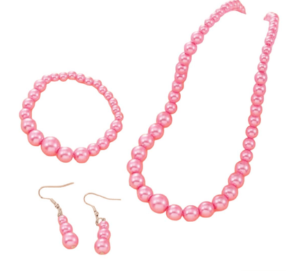 Halsband-Armband-Örhänge Rosa Pärlor - S.O.S