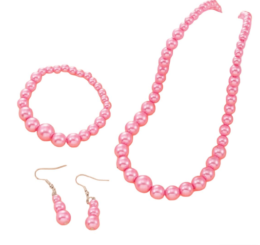 Halsband-Armband-Örhänge Rosa Pärlor - S.O.S