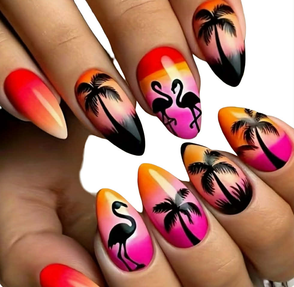 Lösnaglar Flamingo & Solnedgång.